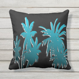 Aquamarines Aqua-blaues tropisches Palme-Schwarzes Kissen