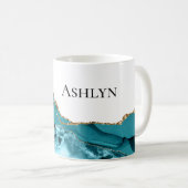 Aquamarines Aqua Blue Agate Gold Glitzy Glitzer Kaffeetasse (VorderseiteRechts)