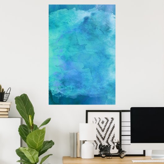 Aquamarines Aqua Blue Aquamarin Watercolor Textur  Poster (Heimbüro)