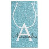Aquamarines Aqua Blue Glitzer & Sparkle Monogram Kleine Geschenktüte (Rückseite)
