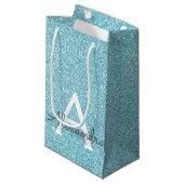 Aquamarines Aqua Blue Glitzer & Sparkle Monogram Kleine Geschenktüte (Vorderseite Schrägansicht)