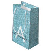 Aquamarines Aqua Blue Glitzer & Sparkle Monogram Kleine Geschenktüte (Rückseite Schrägansicht)