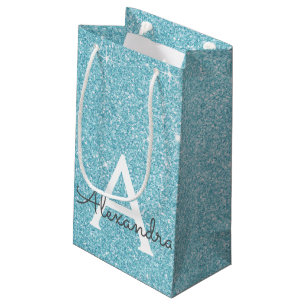 Aquamarines Aqua Blue Glitzer & Sparkle Monogram Kleine Geschenktüte
