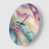 Aquamarines Aqua Blue Lila Pink Gold Marbella Art Große Wanduhr (Winkel)