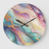 Aquamarines Aqua Blue Lila Pink Gold Marbella Art  Große Wanduhr (Vorderseite)
