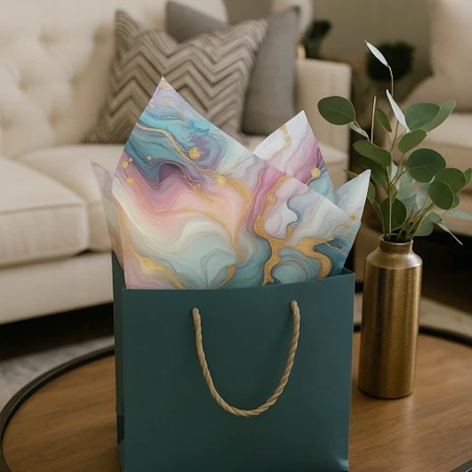 Aquamarines Aqua Blue Lila Pink Gold Marbella Art Seidenpapier