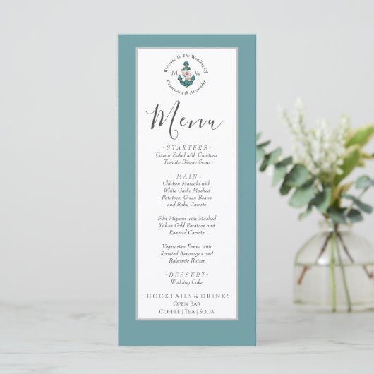 Aquamarines Aqua Blue Menükarte (Stehend Vorderseite)