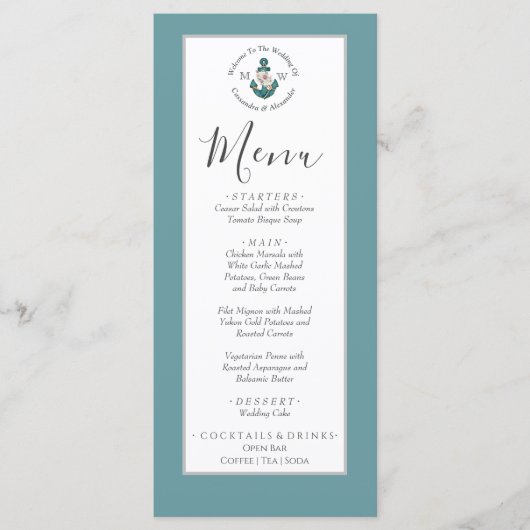 Aquamarines Aqua Blue Menükarte (Vorderseite)