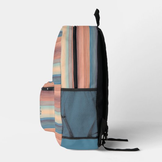 Aquamarines Aqua Blue Peach Orange Wasserfarben St Bedruckter Rucksack (Rechts)