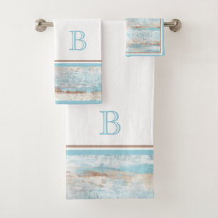 Aquamarines Aqua Blue Taupe Badhandtuch Set