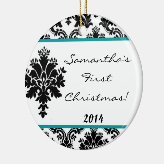 Aquamarines Aqua Damask Spitzen Personalisierter N Keramikornament (Links)