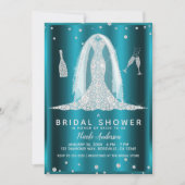 Aquamarines Aqua Glam Diamond Wedding Dress Brautp Einladung (Vorderseite)