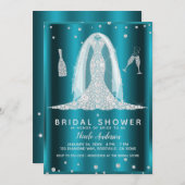 Aquamarines Aqua Glam Diamond Wedding Dress Brautp Einladung (Vorne/Hinten)