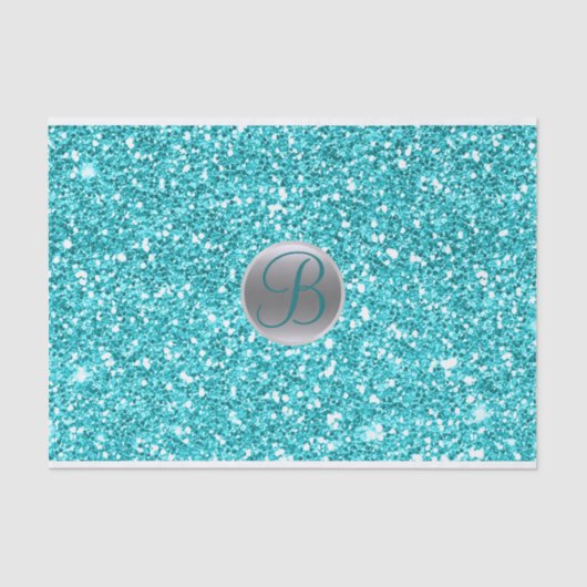 Aquamarines Aqua Glitzer Sparkle Glam Monogram Ini Seidenpapier (Vorderseite)