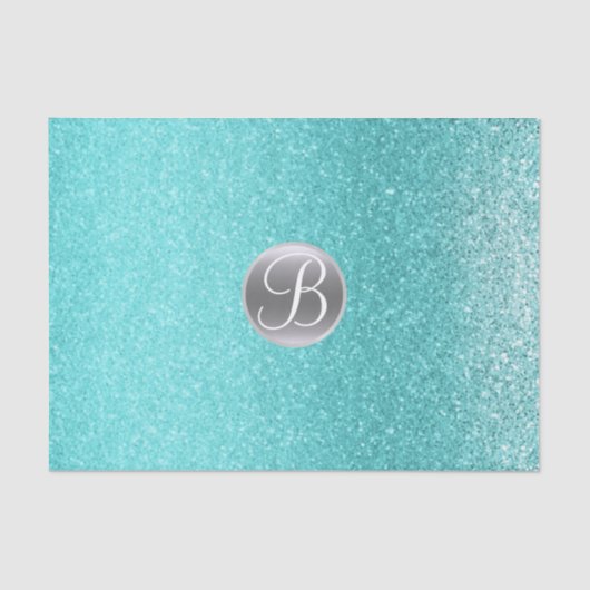 Aquamarines Aqua Glitzer Sparkle Glam Monogram Ini Seidenpapier (Vorderseite)