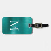 Aquamarines Aqua Green Brushed Metal Foil Script M Gepäckanhänger (Vorderseite horizontal)