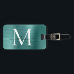 Aquamarines Aqua Green Brushed Metal Script Monogr Gepäckanhänger<br><div class="desc">Aquamarine Aqua Green Brushed Metal Script Monogram Niedlich Bag Tag</div>