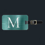 Aquamarines Aqua Green Brushed Metal Script Monogr Gepäckanhänger<br><div class="desc">Aquamarine Aqua Green Brushed Metal Script Monogram Niedlich Bag Tag</div>