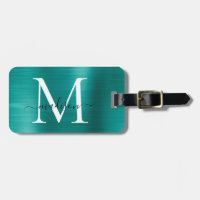 Aquamarines Aqua Green Brushed Metal Script Monogr
