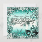 Aquamarines Aqua Green Winter Masquera & Snowflake Einladung (Vorderseite)