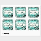Aquamarines Aqua Green Winter Masquera & Snowflake Quadratischer Aufkleber (Blatt)