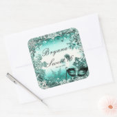 Aquamarines Aqua Green Winter Masquera & Snowflake Quadratischer Aufkleber (Umschlag)
