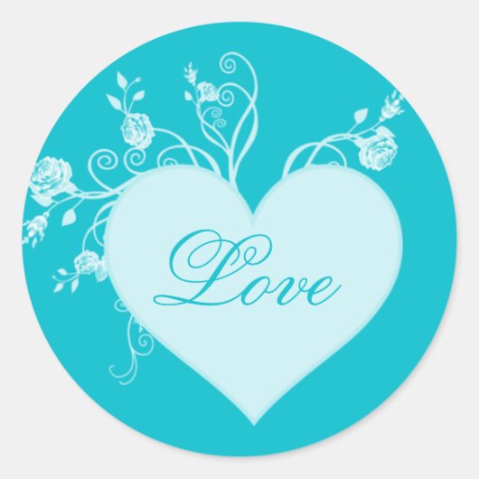 Aquamarines Aqua Herz und Rose Liebe Stickers (Vorderseite)