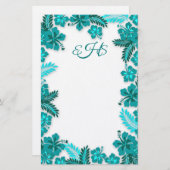 Aquamarines Aqua Hibiskus Border Mit Monogramm Bla Briefpapier (Vorne/Hinten)