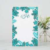 Aquamarines Aqua Hibiskus Border Mit Monogramm Bla Briefpapier (Stehend Vorderseite)