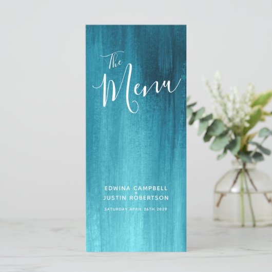Aquamarines Aqua-Hochzeitsmenü Menükarte (Stehend Vorderseite)