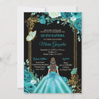 Aquamarines Aqua Mexican Quinceanera Butterfly Ein Einladung