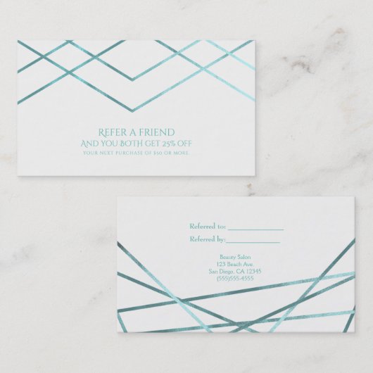 Aquamarines Aqua Moderne geometrische Linien Empfehlungskarte (Vorne/Hinten)