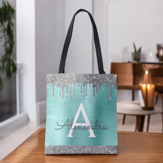Aquamarines Aqua Silver Glitzer Sparkle Elegantes  Tasche