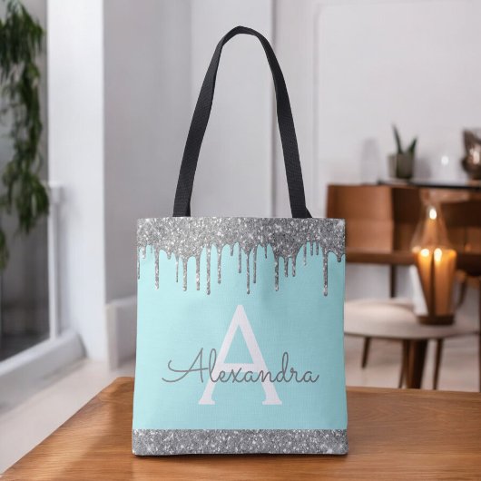 Aquamarines Aqua Silver Glitzer Sparkle Elegantes Tasche