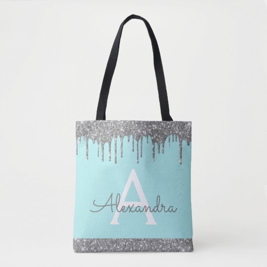 Aquamarines Aqua Silver Glitzer Sparkle Elegantes Tasche (Vorderseite)