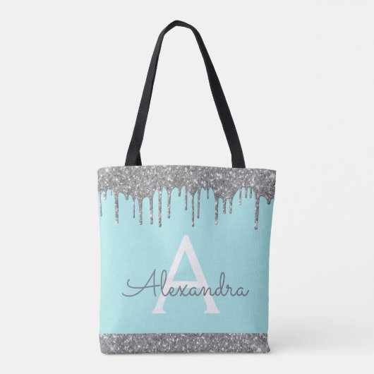Aquamarines Aqua Silver Glitzer Sparkle Elegantes  Tasche (Rückseite)