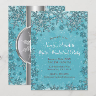 Aquamarines Aqua Snowflakes Winter Wunderland Part Einladung