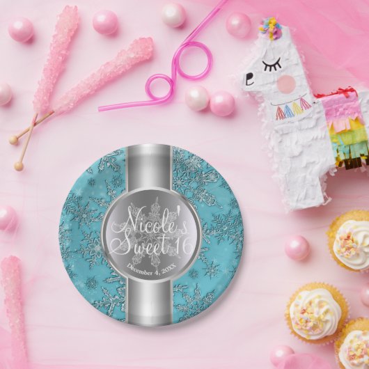 Aquamarines Aqua Snowflakes Winter Wunderland Part Pappteller (Party)