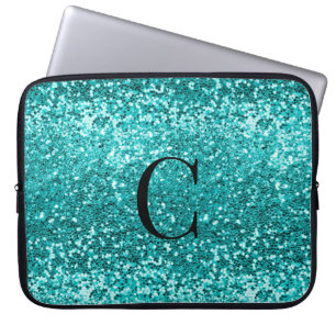 Aquamarines Aqua Turquoise Glitzer Sparkone Monogr Laptopschutzhülle