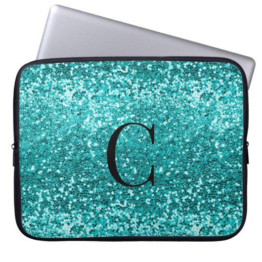 Aquamarines Aqua Turquoise Glitzer Sparkone Monogr Laptopschutzhülle (Vorderseite)
