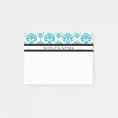 Aquamarines Aqua White Damask Muster Modernes Pers Post-it Klebezettel (Vorderseite)
