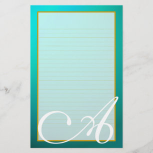 Aquamarines Aquamarine Monogramm feine Linde Stati Briefpapier