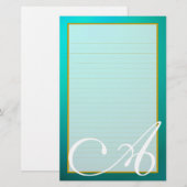 Aquamarines Aquamarine Monogramm feine Linde Stati Briefpapier (Vorne/Hinten)