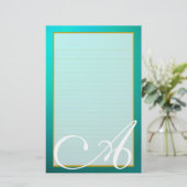 Aquamarines Aquamarine Monogramm feine Linde Stati Briefpapier (Stehend Vorderseite)