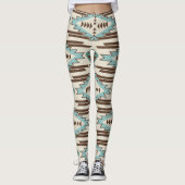 Aquamarines aztekisches Stammes- Muster Browns Leggings (Vorderseite)