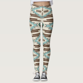 Aquamarines aztekisches Stammes- Muster Browns Leggings