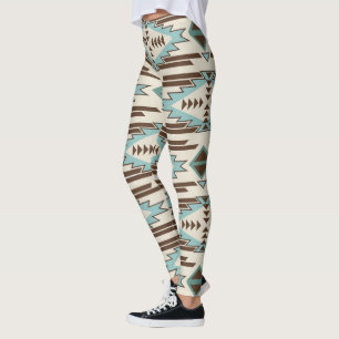 Aquamarines aztekisches Stammes- Muster Browns Leggings