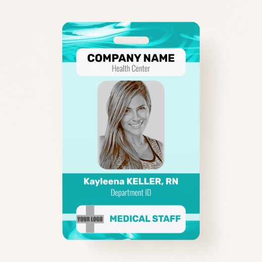 Aquamarines Barcode-Logo aus grünem Marmor Foto Ausweis (Vorderseite)