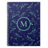 Aquamarines Beerenmuster aus Monogramm Notizblock (Vorderseite)