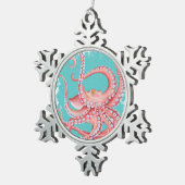 Aquamarines beflecktes Glas der roten Krake Schneeflocken Zinn-Ornament (Rechts)